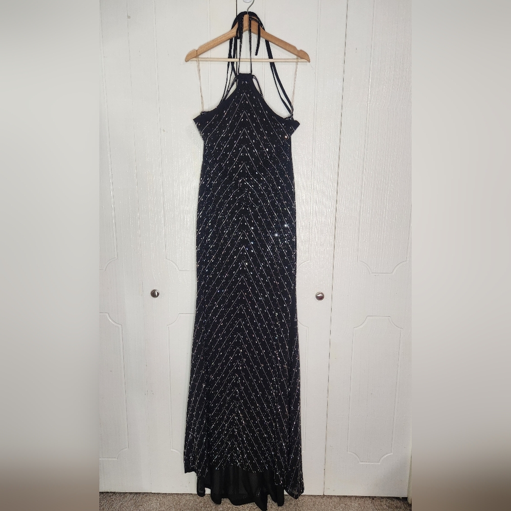 Black Silver Rhinestone Mermaid Bodycon Strappy Evening Gown - Picture 6 of 10